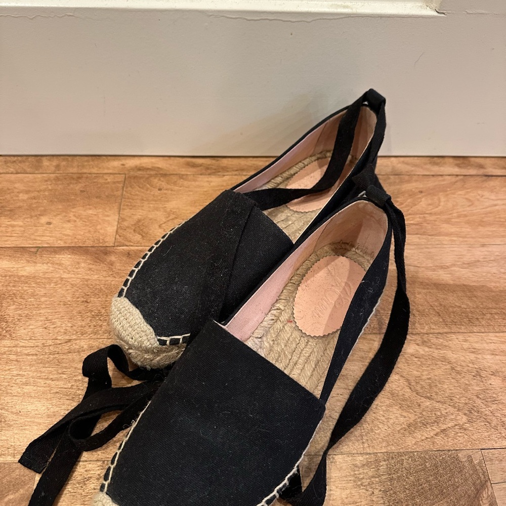 J. Crew Black Espadrille Flats with Ribbon Ties